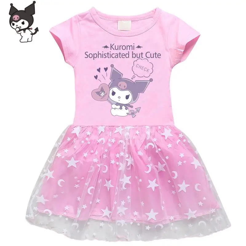 

New Kawaii Sanrio Y2K Kuromi Cotton Dress Cartoon Casual Half-Sleeved Gauze Skirt Cute Summer Princess Dress Anime Girl Gift