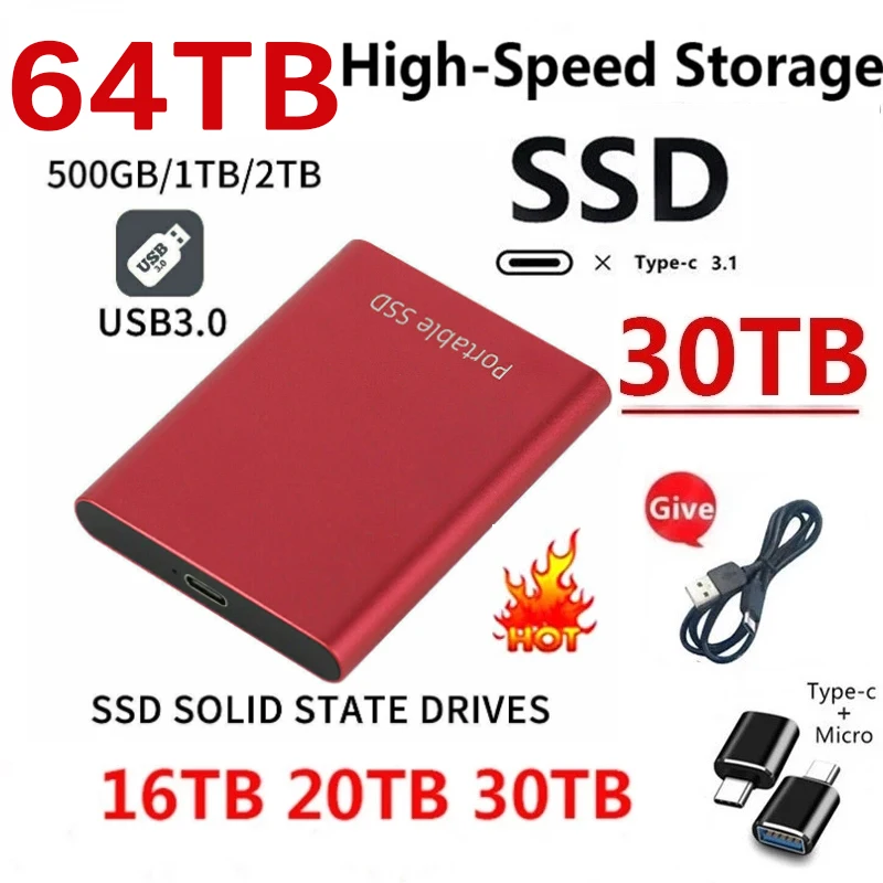 

Portable 1TB SSD Portable HD External USB3.1 2TB 4TB 8TB External Hard Disks Type-C 16TB Hard Drive For Laptop SSD Notebook
