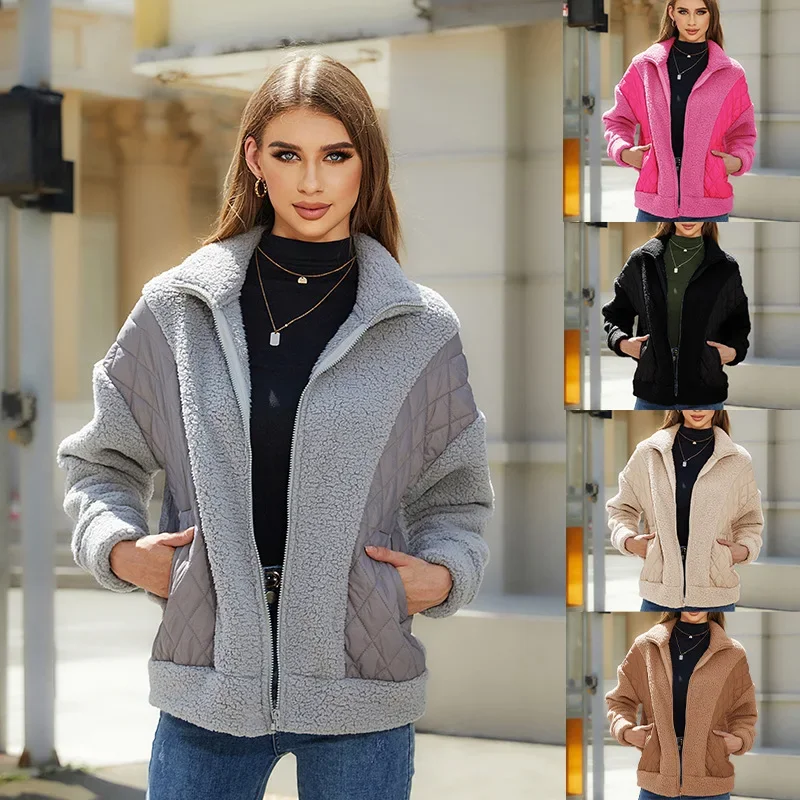 

Euamerican Winter Fashion Women's Coat Casual Hooded Zipper Ladies Clothes Cashmere Autumn Women Fleece Jacket Ladies Wool