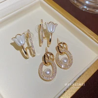 925 silver needle zircon tulip pearl earrings korea light luxury elegant temperament earrings fashion jewelry earrings women