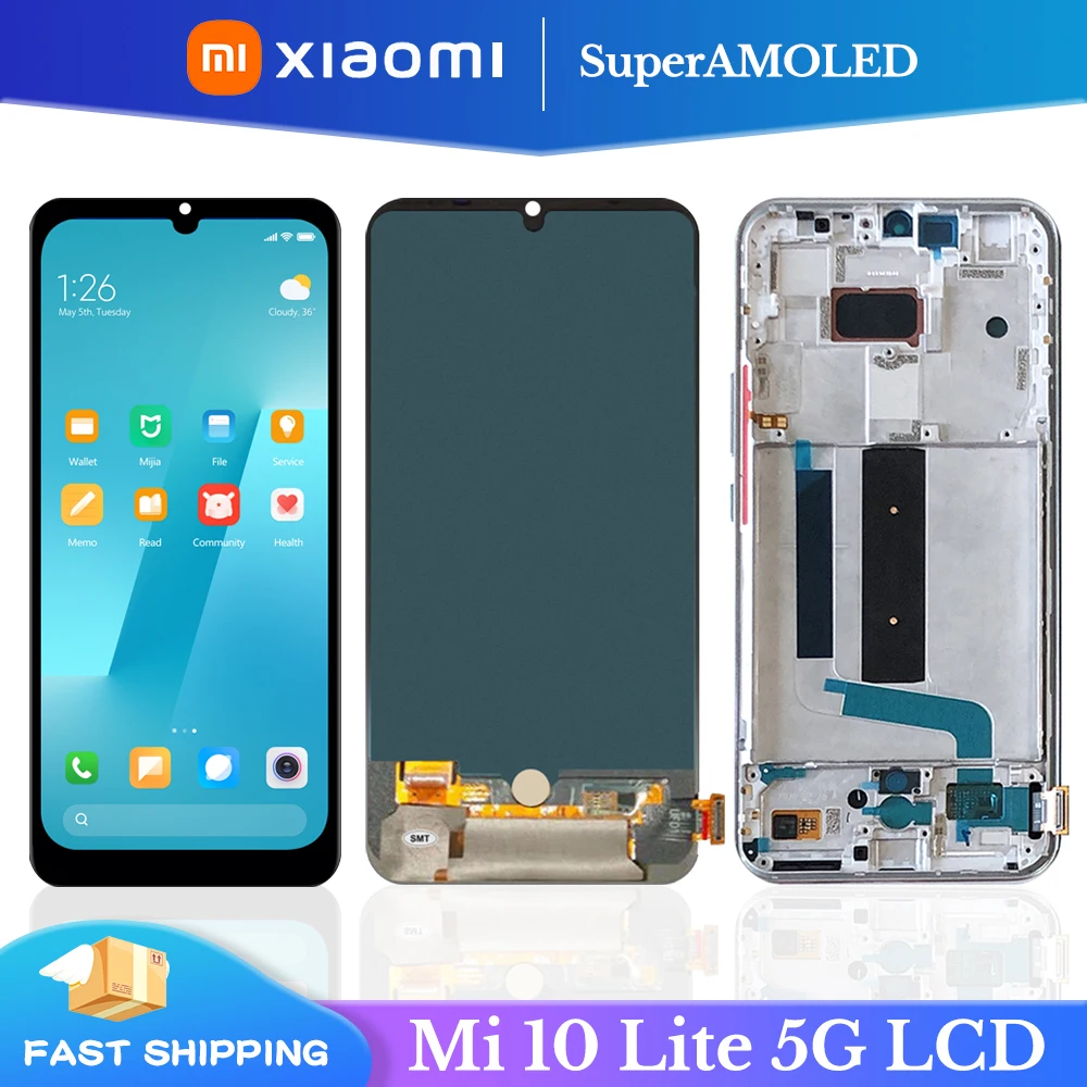 

Super AMOLED для Xiaomi Mi 10 Lite 5G LCD дисплей 10 сенсорный экран дигитайзер в сборе для Mi 10 Lite 5G дисплей запасные части