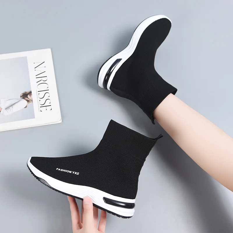 

Botas De Mujer Women's High Boots Knit Upper Breathable Sport Shoes Autumn Fashion Sock Boots Walking Footwear Zapatos Mujer