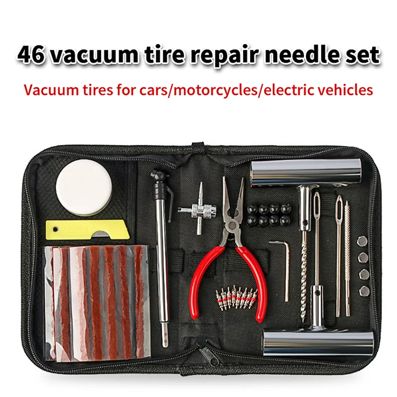 

46 pcs Car Tire Repair Tool Tire Repair Kit Tool Set Auto Bike Tire Repair Puncture Plug Garage Car Accessories