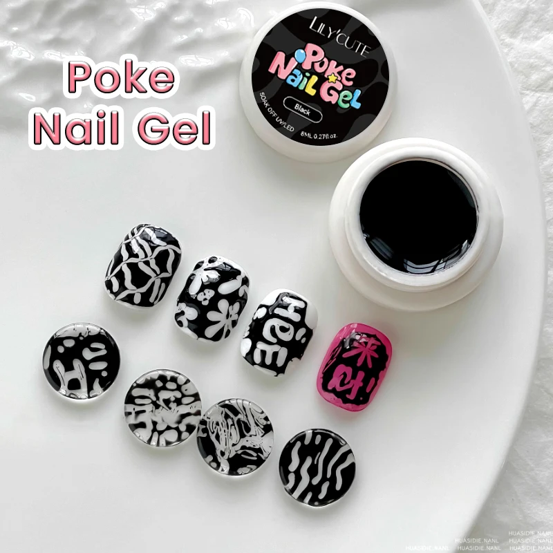 Фото LILYCUTE 8 мл Белый Черный Nail Poke Клей для дизайна ногтей Пузырьковый узор океанской волны Полая живопись Художественный гель Скульптурный замачиваемый лак №3