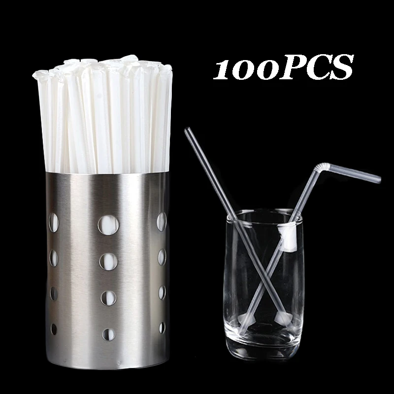 

100Pcs Disposable Plastic Straws Individual Packaging Milk Juice Drinking Straw Transparent Bendable Straws Wedding Party Supply