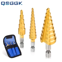3pcsset step drill bit hss straight groove metric hex shank 3 12mm 4 12mm 4 20mm reaming drilling tools set dropshipping center