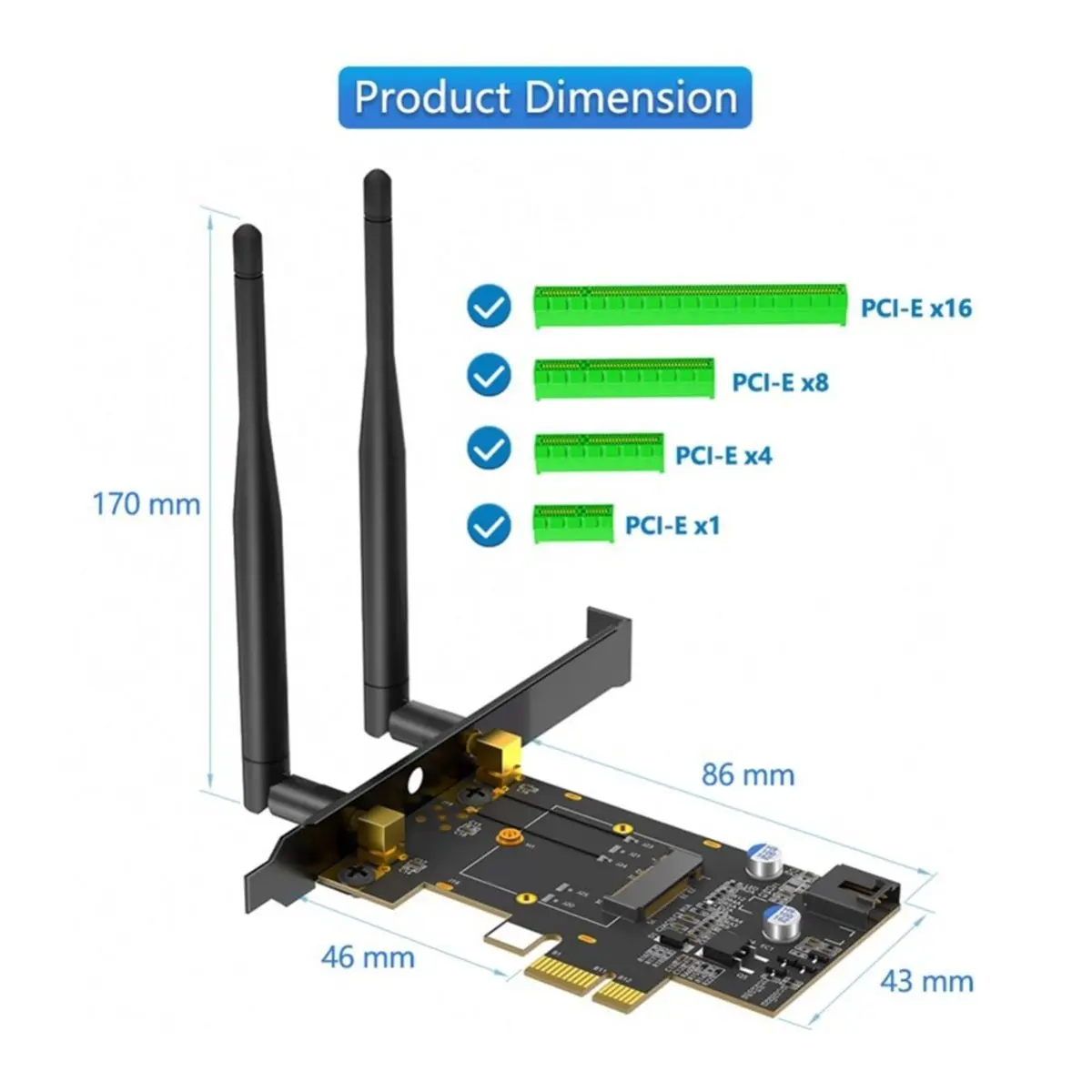 Фото Адаптер 828sale PCIe X1 для M.2 WiFi и Bluetooth с радиатором охлаждения, поддерживает модули M.2 A+E Key, двухдиапазонный 2,4 ГГц/5 ГГц, для настольных ПК №5