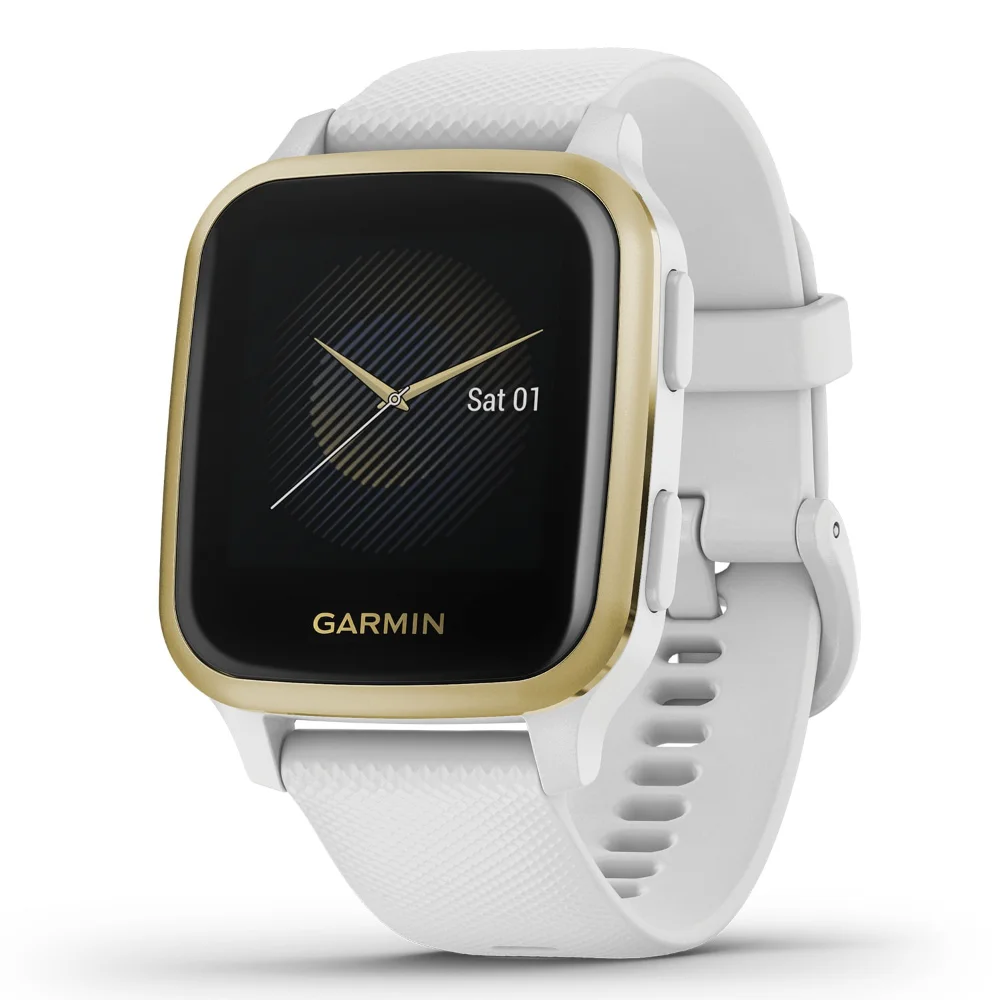

smart watchScreen Smart Watch Always Venu Sq GPS Smartwatch (Light Gold Aluminum Bezel with White Case and Silicone Band)