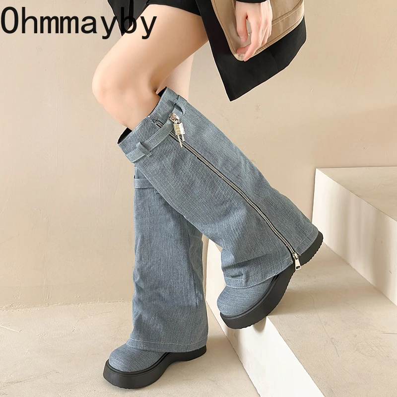 

Новые зимние женские высокие сапоги до бедра, модные женские повседневные длинные сапоги без застежек с круглым носком, обувь на толстой подошве