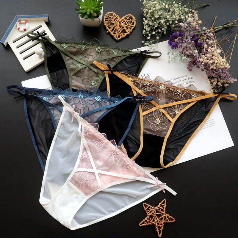 

Кружевное прозрачное женское нижнее белье с цветочной вышивкой, ажурные сетчатые трусики, сексуальные стринги, эротические бесшовные трус...