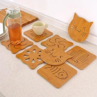 cute cartoon cat wooden coaster pad milk tea coffee cup mat wooden heat insulated placemats home decoration 1pcs
