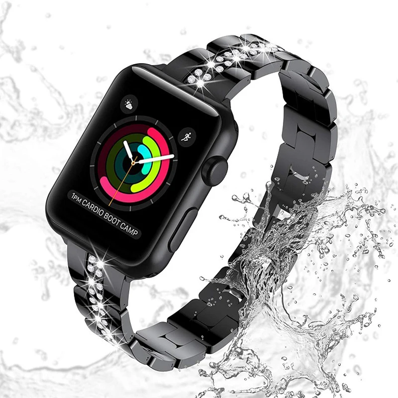 Women's Diamond strap For Apple Watch band 7 6 5 4 3 45mm 41mm 44mm 40mm 38mm 42mm Iwatch stainless steel bracelet wrist correa