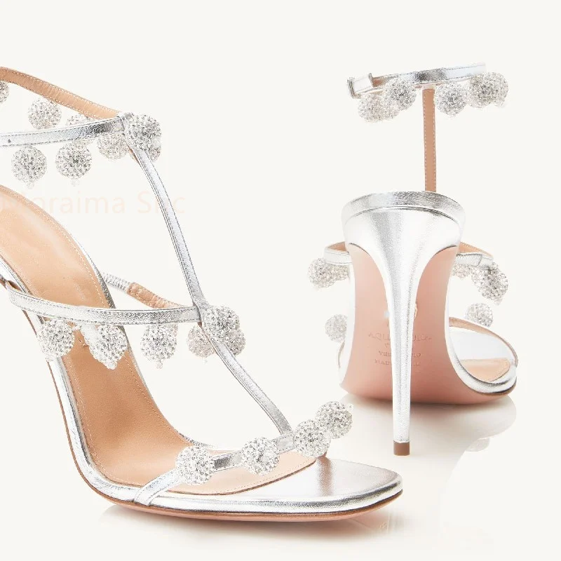 High Heels Women's Sandals Summer Wedding Fairy Wind Pumps Party Stiletto Ankle Strap Sexy Shimmering Crystals Ball Shoes