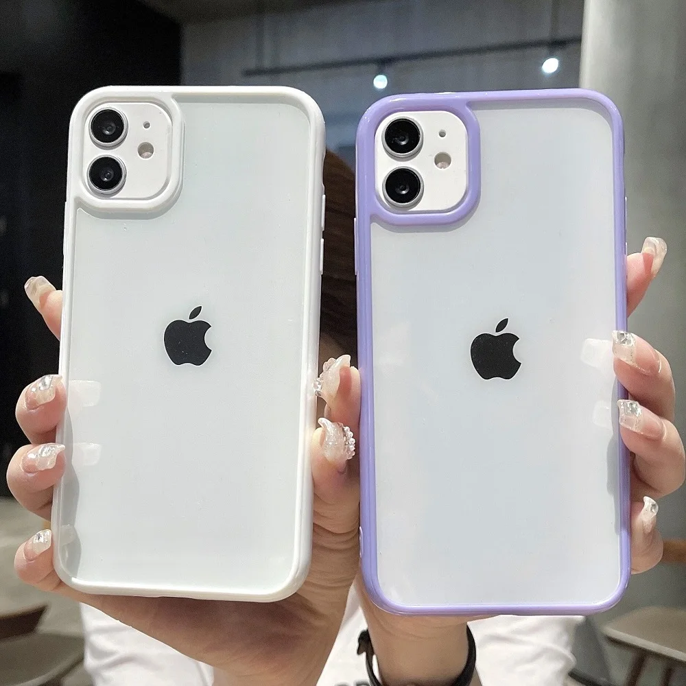 

Colorful Bumper Shockproof Trasparent Phone Case For iPhone 13 12 Mini 11 Pro Max XR X XS Max 8 7 Plus SE 2020 Clear Back Cover