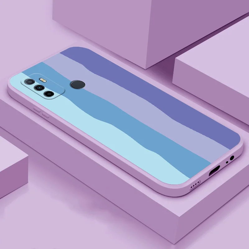 

Case For OPPO A31 2020 A3s A53 2020 A54 A59 Soft Case TPU Silicone Case Rainbow pattern Case Straight Edge Liquid Phone Case