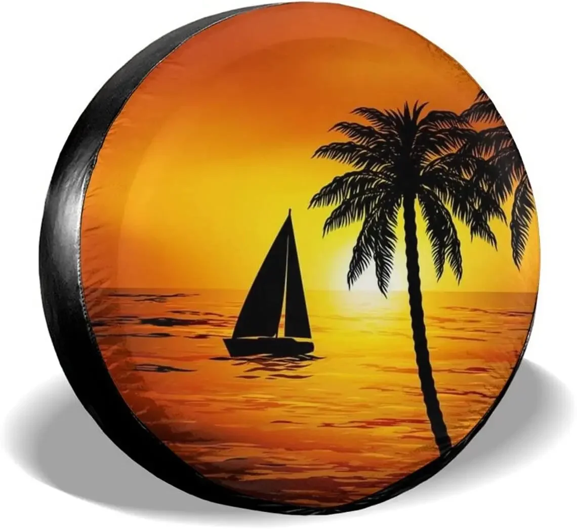 Delumie Sunset Beach Scenery Полиэстер RV Чехлы на запасные колеса Bling автомобильные