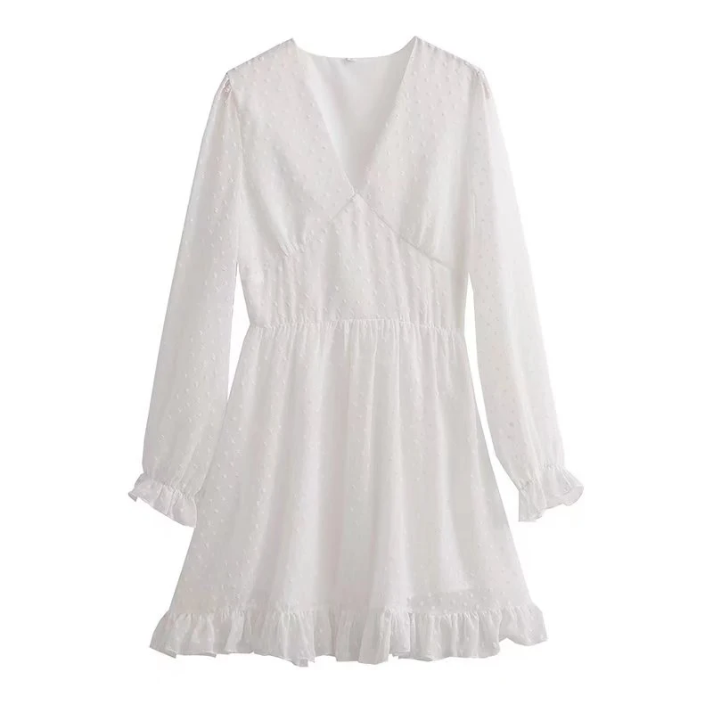 

Summer Dresses for Women 2022 Dot V-Neck Casual Knee-Length Dress Fashion Flare Sleeve Folds Female Dress Clothes for Women