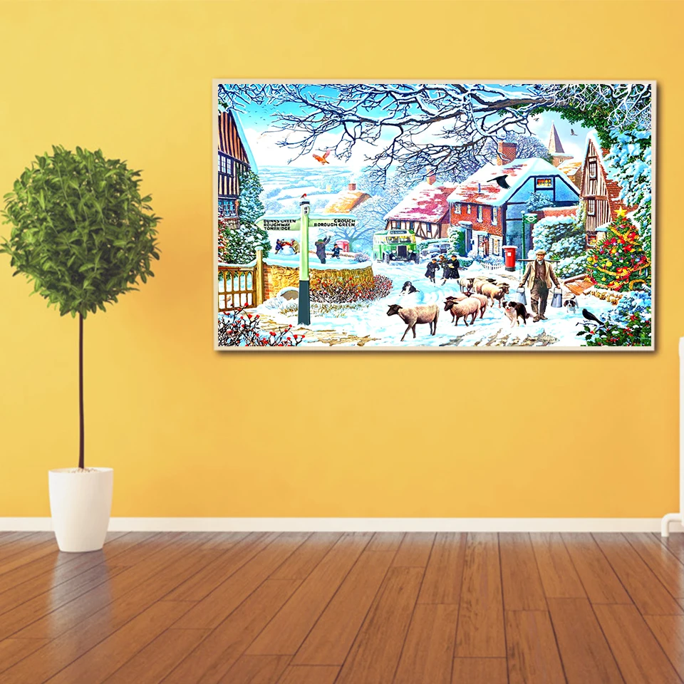 5d diy diamond painting winter house rhinestone pictures cross stitch decoration kit full diamond embroidery landscape mosaic free global shipping