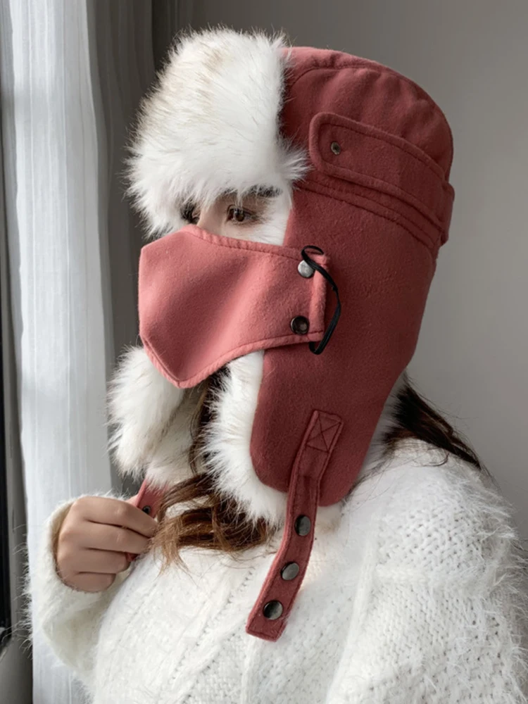 Шапка-ушанка Авиатор женская зимняя из искусственного кроличьего меха теплая
