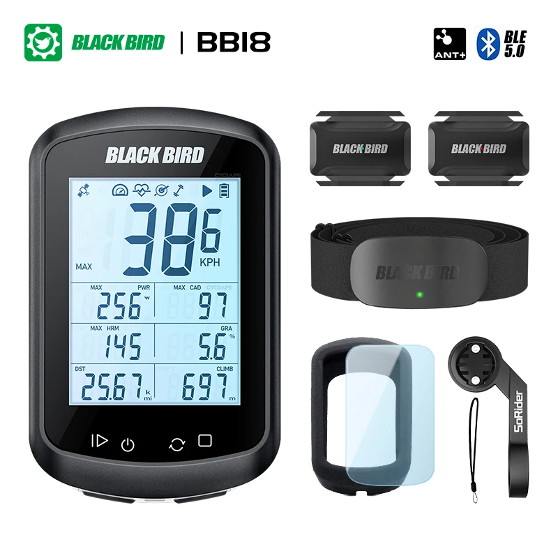 

Беспроводной велосипедный GPS-компьютер BLACK BIRD BB18, спидометр, водонепроницаемый велосипедный спидометр, ANT + Датчик частоты сердечных сокращений и частоты вращения педалей