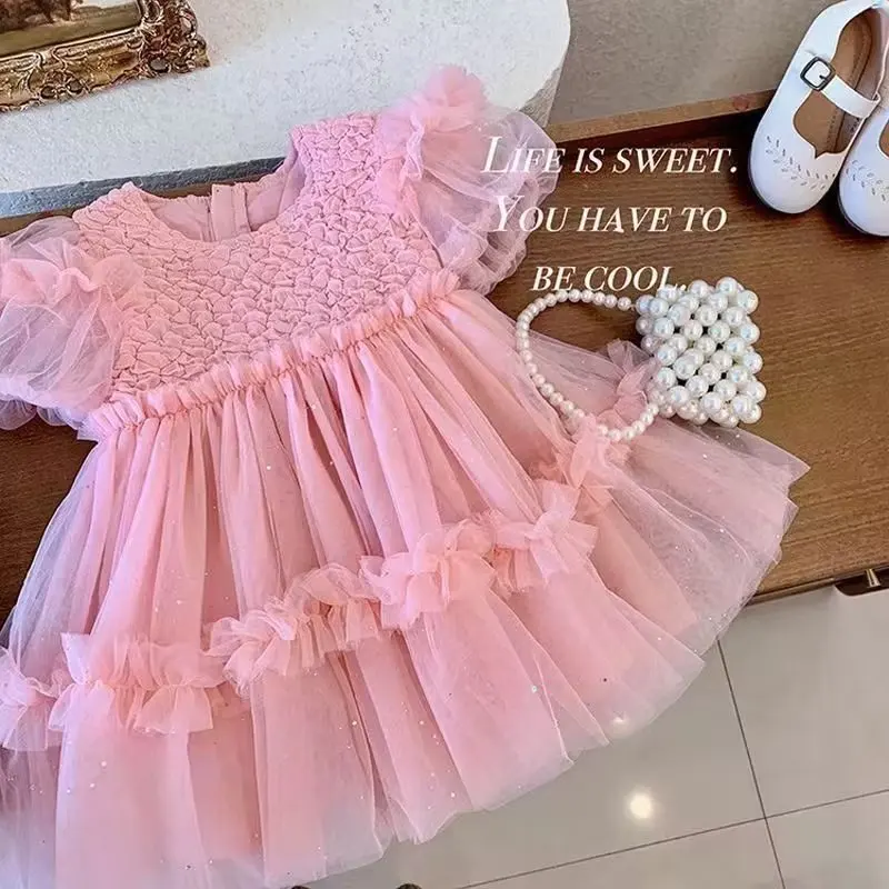 

Cute Baby Party Princess Dress Toddler Girl Birthday Dot Outfit Kid Summer New Sleeveless Clothes