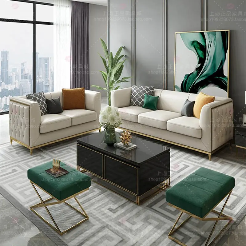 

Nordic post-modern luxury reception three-person sofa French small apartment living room luxury leisure single and double sofa