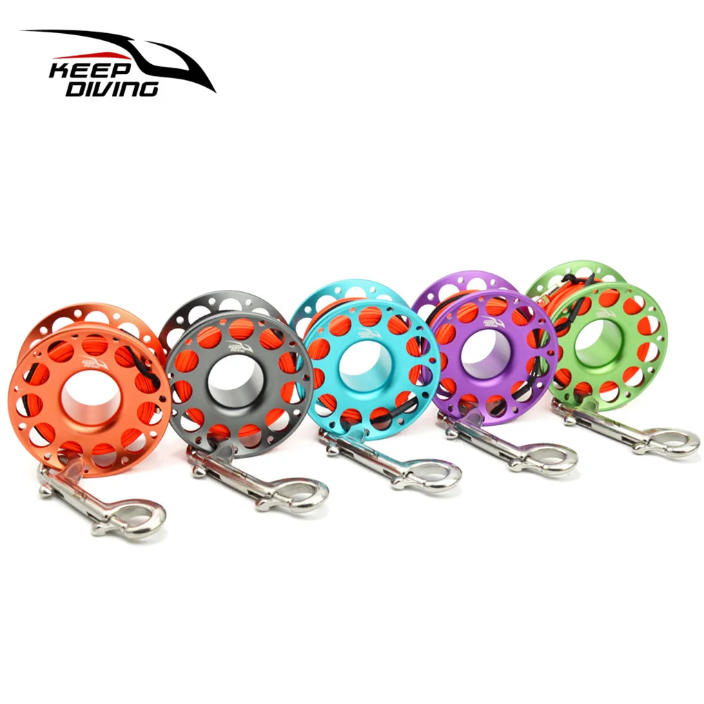 

Keep Diving Aluminium Spool Reel Solid Color Polyester Rope Rotatable Reels Fishing Watersport Accessories Beige Pink 30m