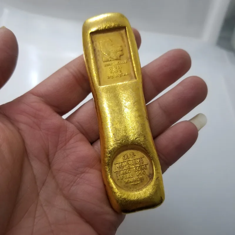 1Pcs China Antique Collection Rotundity Golden Bar Gold Bullion Ingot Family Decoration Metal Handicraft Props