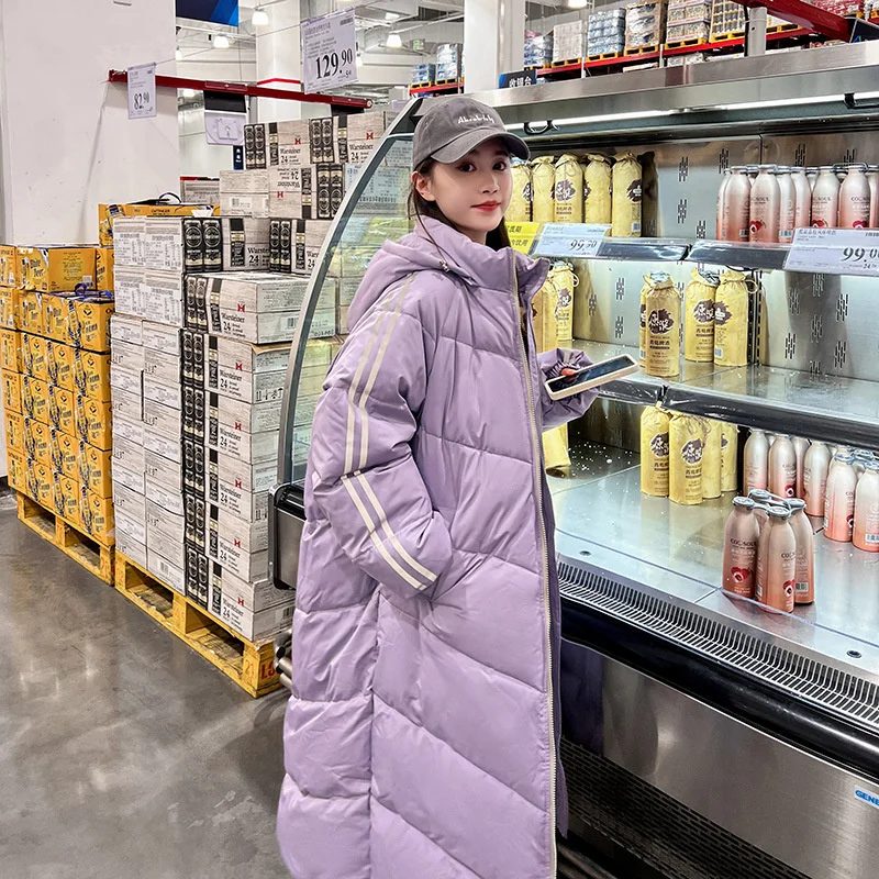 Medium Length Down Cotton For Women 2022 Winter New Korean Padding Loose Thickened Cotton Jacket Knee Length Hooded Coat Ins