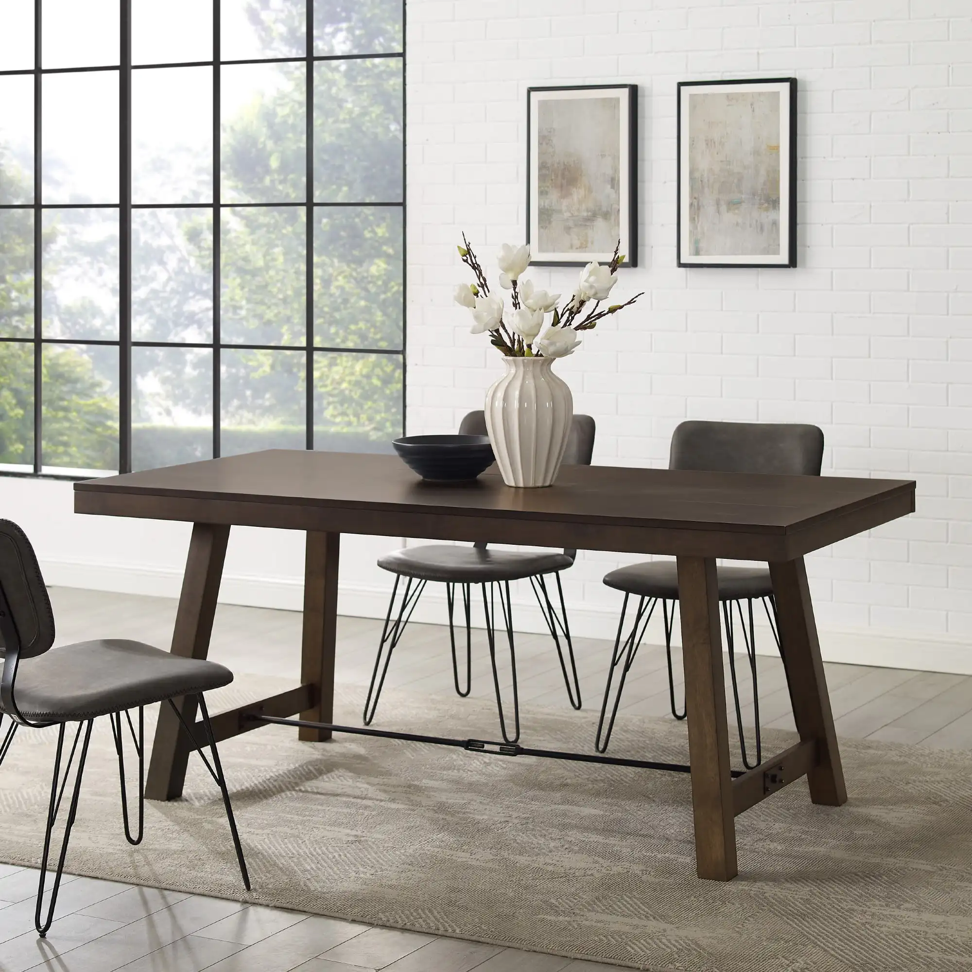 

Manor Park Modern Farmhouse Dining Table with Metal Stretcher