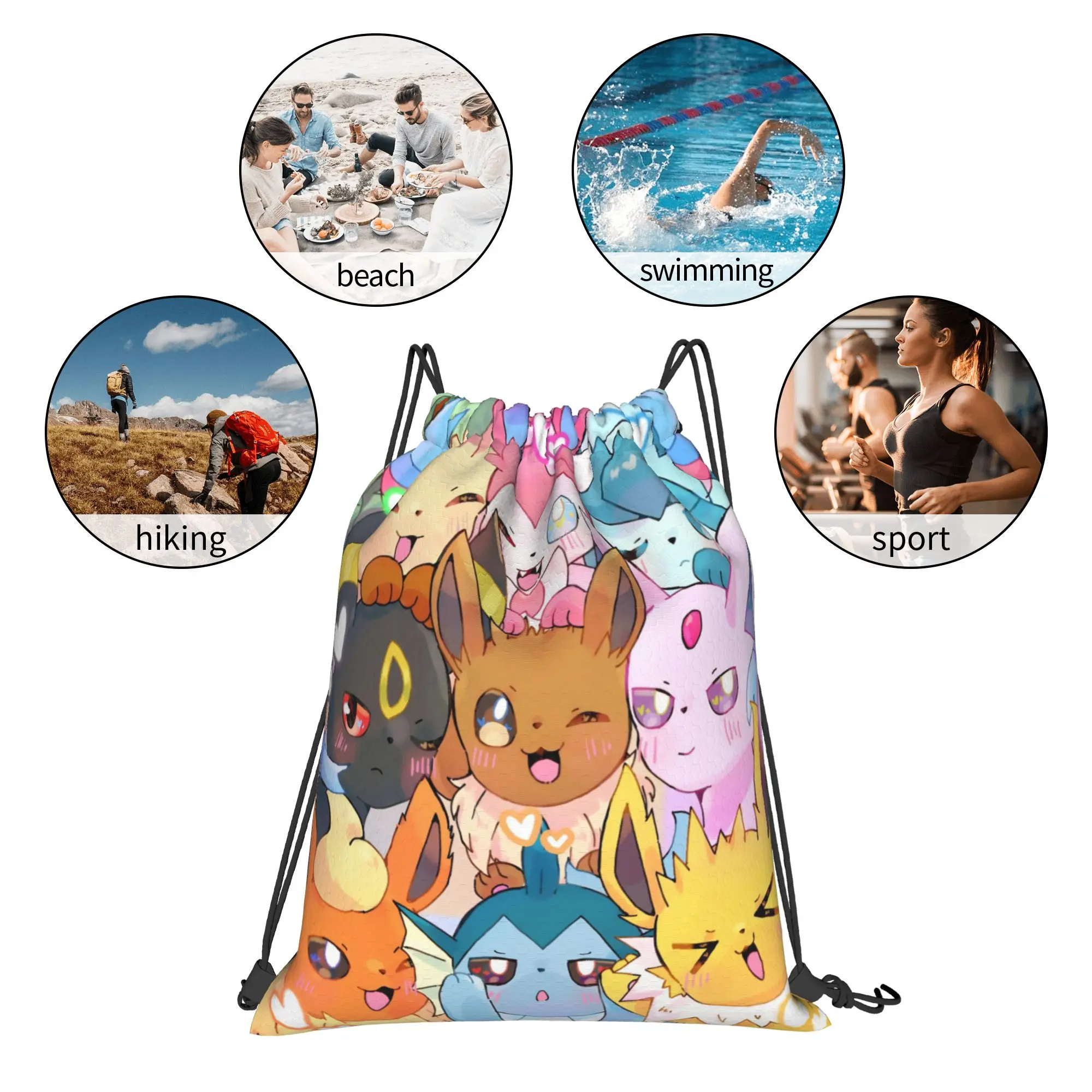 Фото Рюкзак-мешок Eevees Eeveelutions Poke-Mon с милым дизайном, водонепроницаемый, для спортзала и велоспорта, 36 см (Ш) x 43 см (В) №5