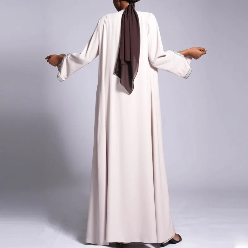 Muslim Fashion Women's Outer Wear Solid Color Hot Diamond Cuff Slit A-line Long Skirt Abaya Dubai Islamic Clothing for Women New