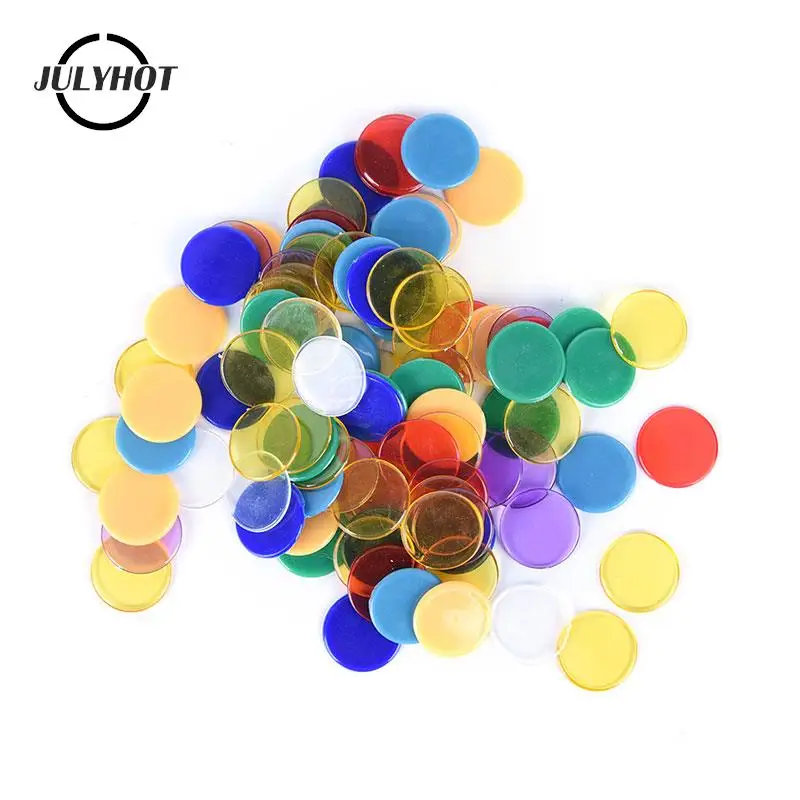 

100pcs Multic Color Plastic 1.5cm Bingo Chip Markers For Fun Family Club Carnival Bingo Game Poker Chips