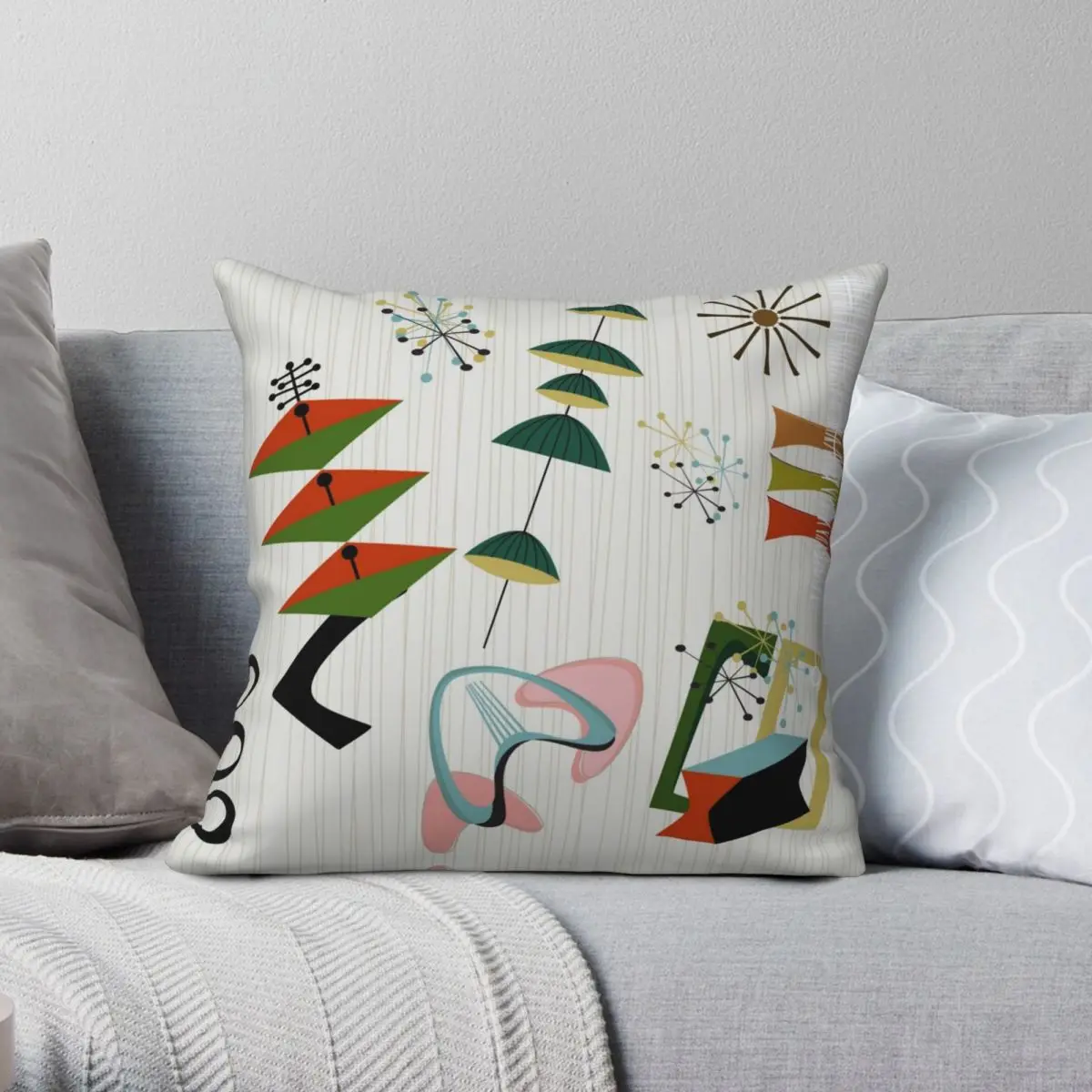 

Ретро Чехол для подушки ees-era Atomic Square, чехол из полиэстера и льна с бархатным узором, декоративный чехол для подушки на молнии, чехол для подуш...