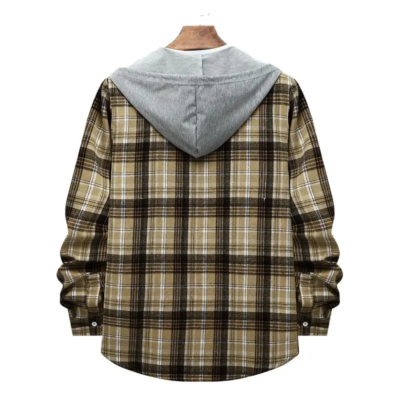 Parklees Mens Casual Plaid Hooded Shirts 2023 Spring New Long Sleeve Button Up Shirt Jacket High Quality Checked Flannel Shirt