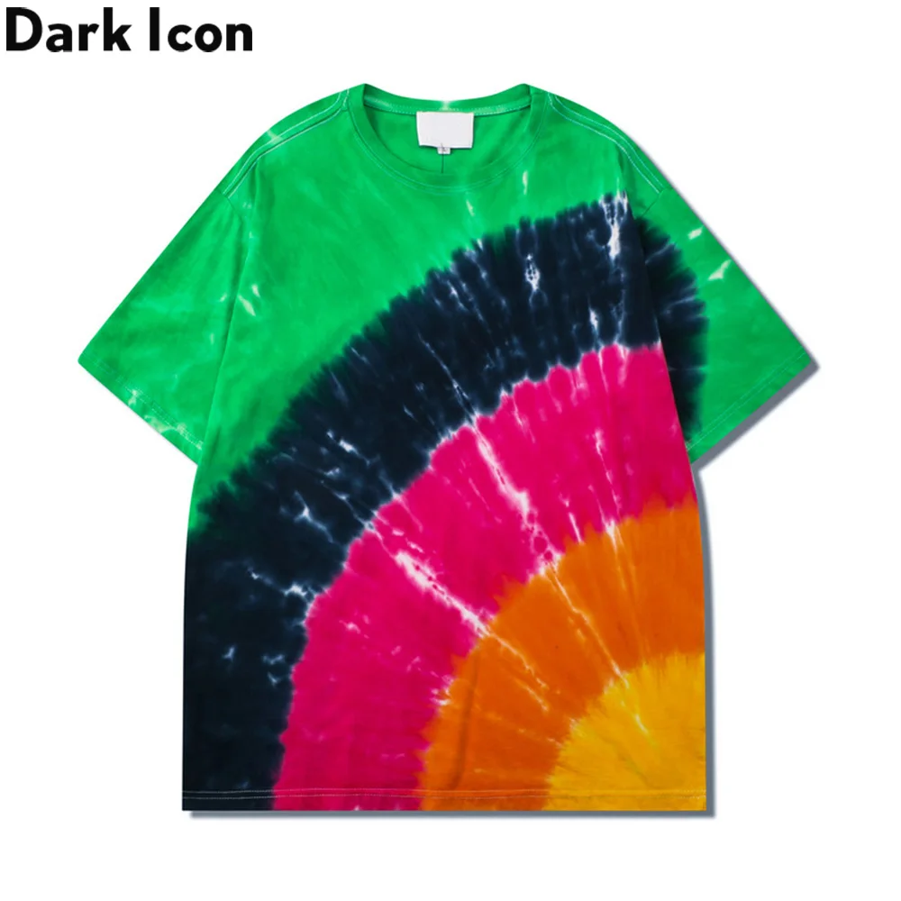 

Мужская и женская хлопковая Футболка Dark Icon Tie Dye, летняя футболка с круглым вырезом, Мужская футболка