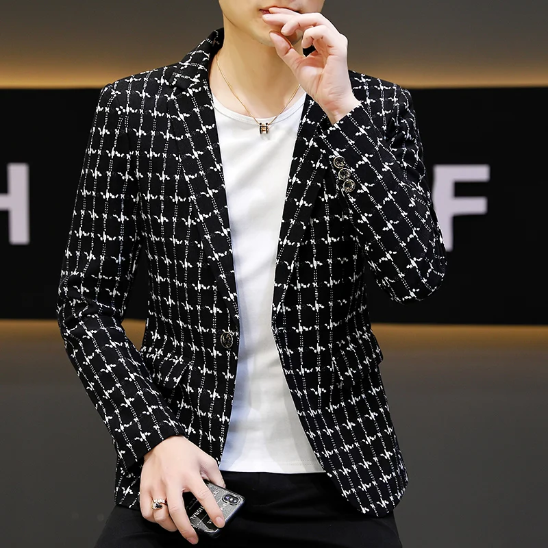

New classic men's boutique handsome fashion casual suit Korean version slim party party trend hairstylist suit jacket