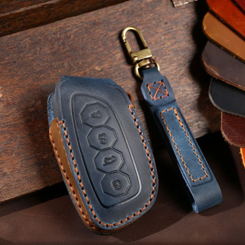 

For Car Key Case Cover Fob Protector Leather Keychain Holder Accessories for Great Wall Haval Xy 2022 Handmade Keyring Shell