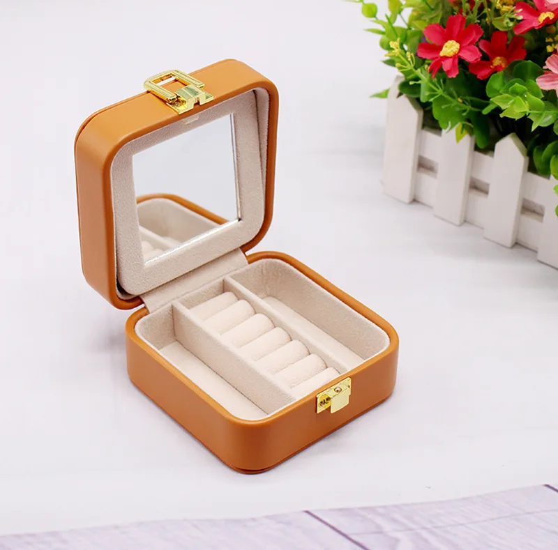 

Jewelry Storage Box Bedroom Desktop Travel Jewelry Storage Box PU Material Multi-grid Design with Mirror Storage Box Hot Models