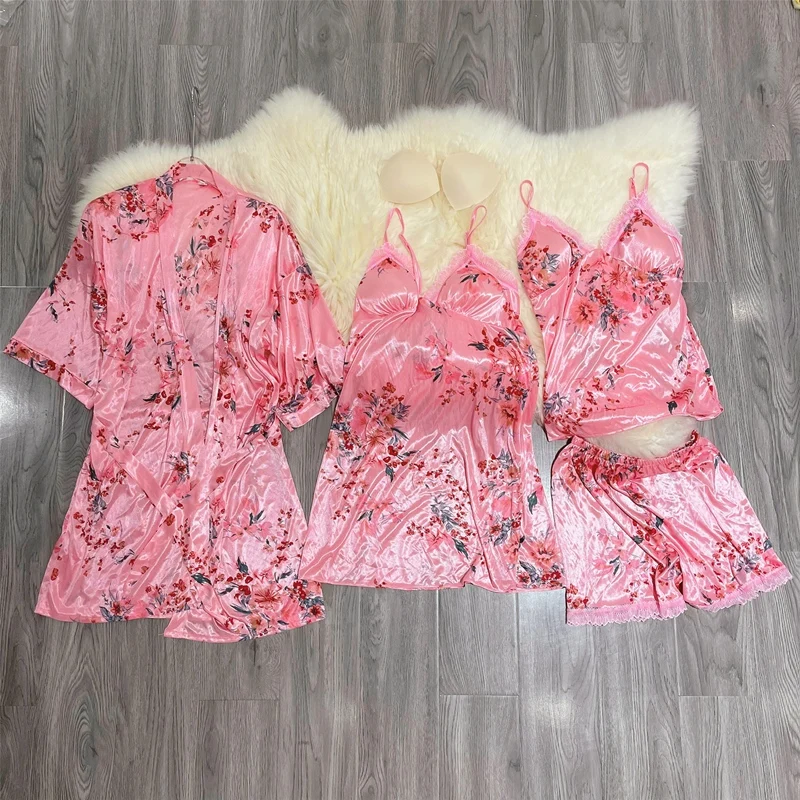 4 шт. шелковые атласные ночные рубашки на тонких бретельках