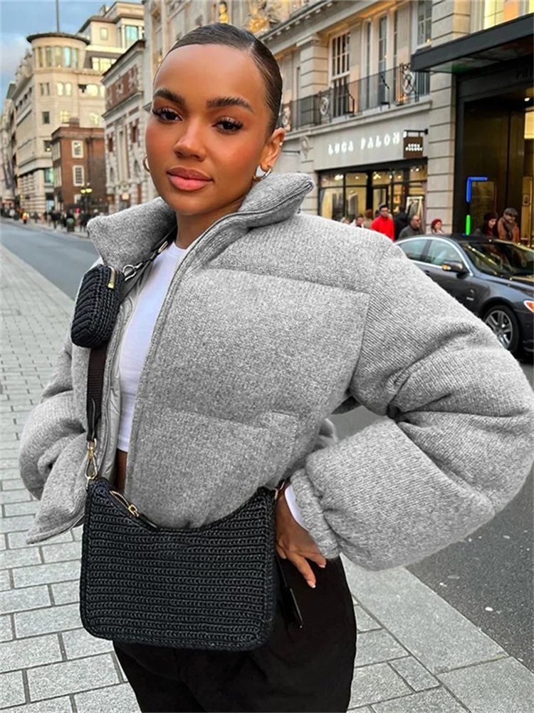 Casual Winter Keep Warm Turtleneck Puffer Jackets Women Long Sleeve Zipper Drawstring Top Bubble Casual Street Coats Wholesale