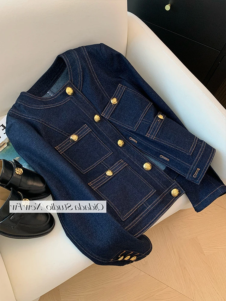 Женская джинсовая куртка в стиле Харадзюку синяя свободная с длинным рукавом