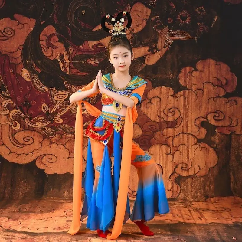 Детский танцевальный костюм Dunhuang одежда для выступлений девочек свободный