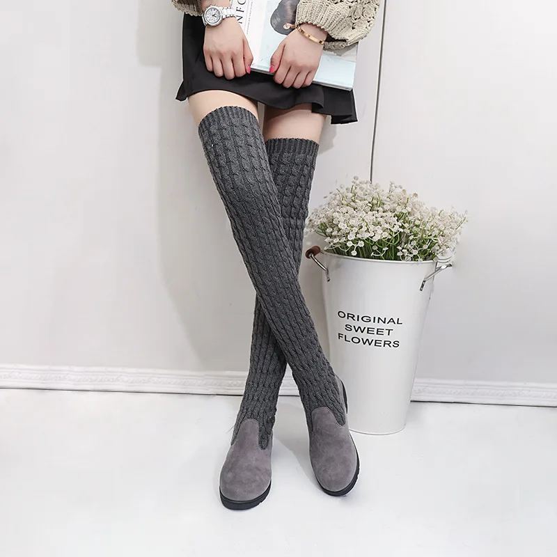 

2022 Over The Knee High Boots Women Autumn Winter Low Heel Thigh High Booties 35-41 Big Size Long Slim Stovepipe Botas