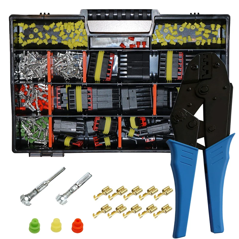 

214pcs Car Wire Connector Plug Automotive Waterproof 1/2/3/4/5/6 Pin Motocycle Truck Harness Male Female Crimping Pliers Kit