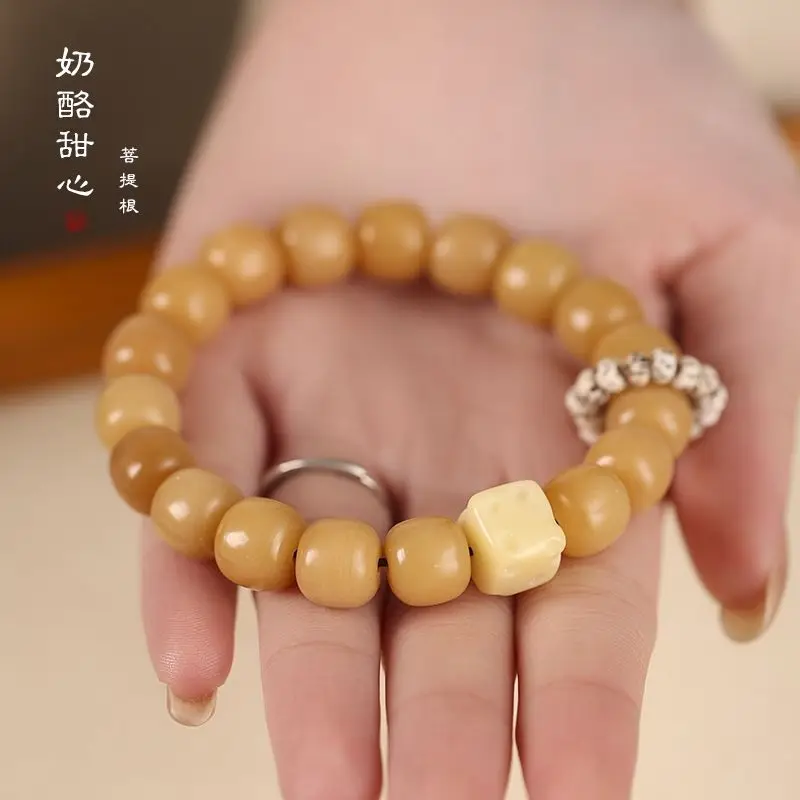 Natural White Jade Bodhi Root Bracelet for Men and Women's WenPlay Couple Buddha Bead Star Cheese Moon Bodhi HandString Jewelry images - 6