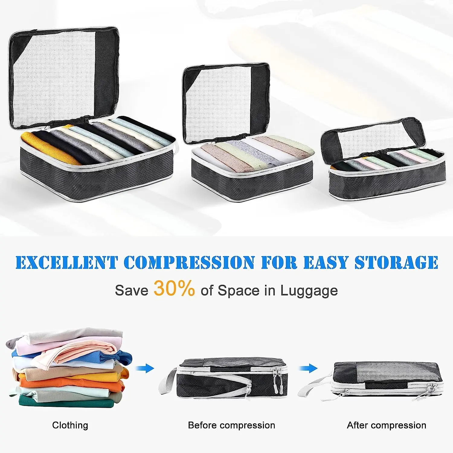 Travel Storage Bag Compressible Packing Cubes Foldable Waterproof Travel Suitcase Nylon Portable With Handbag Luggage Organizer