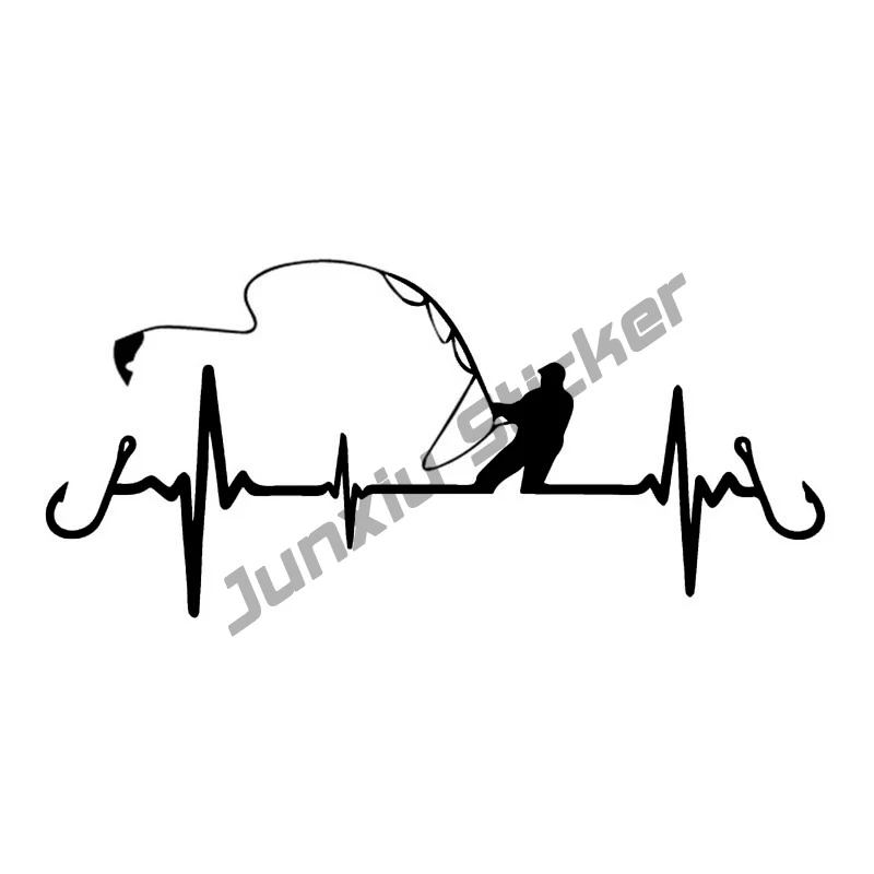 

Heartbeat Fishing Car Stickers and Decal Funny Cover Scratches Motorcycle Bumper Window Windshield Auto Accessories KK16cm
