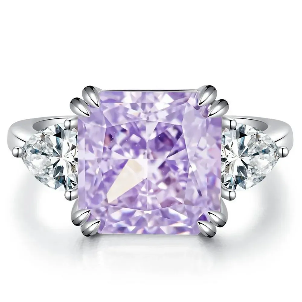 

Женское серебряное кольцо с блестящими камнями 5 карат, обручальное кольцо с аметистом, розовым сапфиром, изумрудом, аквамарином, цитрином, ювелирные изделия