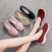 new women knitting slip on mesh casual shoes breathable flat lightweight plus size flat soft loafers womens sneakers